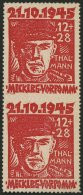 MECKLENBURG-VORPOMMERN 22a Paar *, 1945, 12 Pf. Rot Faschismus Im Senkrechten Paar, Zähnung In Der Mitte Nur Leicht - Autres & Non Classés