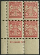 MECKLENBURG-VORPOMMERN 18cDZ **, 1945, 12 Pf. Rosarot, Eckrandviererblock Mit Druckereizeichen Und Plattenfehlern XXV Un - Autres & Non Classés