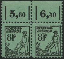 MECKLENBURG-VORPOMMERN 14xPFI,II **, 1945, 8 Pf. Schwarz Auf Hellbläulichgrün Im Waagerechten Paar Vom Oberran - Altri & Non Classificati