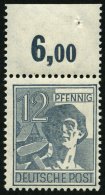 ALLIIERTE BES. 947POR **, 1947, 12 Pf. Dunkelgrautürkis, Plattendruck, Oberrandstück, Durchgezähnt, Prach - Otros & Sin Clasificación