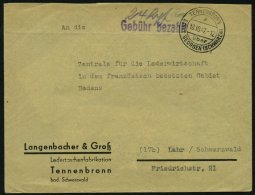 ALL. BES. GEBÜHR BEZAHLT TENNENBRONN über SANKT GEORGEN (SCHWARZW), 18.10.47, Violetter L1 Gebühr Bezahlt - Autres & Non Classés