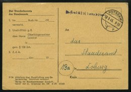 ALL. BES. GEBÜHR BEZAHLT POTSDAM, 18.9.45, L1 Gebühr Bezahlt Mit Zierelementen Auf Postkarte Vom Standesamt, P - Autres & Non Classés