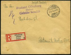 ALL. BES. GEBÜHR BEZAHLT OFFENBURG (BADEN), 17.9.46, Violetter L3 Postamt Offenburg (Baden) Gebühr Bezahlt Auf - Autres & Non Classés