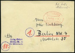 ALL. BES. GEBÜHR BEZAHLT MITTWEIDA, 24.9.45, Roter Ellipsenstempel Gebühr Bezahlt Und Handschriftlich Geb. Bez - Autres & Non Classés