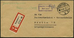 ALL. BES. GEBÜHR BEZAHLT KONSTANZ, 30.1.46, Violetter R2 Gebühr Bezahlt Port Paye, Kleiner Einschreibbrief Nac - Altri & Non Classificati