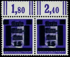 GLAUCHAU 5aDDV Paar **, 1945, 15 Auf 6 Pf. Lebhaftblauviolett Doppelaufdruck Im Waagerechten Paar, Ein Wert Mit Abart R - Private & Local Mails
