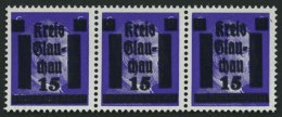 GLAUCHAU 5aDDV **, 1945, 15 Auf 6 Pf. Lebhaftblauviolett Doppelaufdruck Im Waagerechten Dreierstreifen, Ein Wert Mit Aba - Correos Privados & Locales