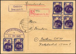 FREDERSDORF Sp 206 VB BRIEF, 1945, 6 Pf., Rahmengröße 18x25 Mm, Im Viererblock Und Paar Auf Einschreibkarte, - Correos Privados & Locales