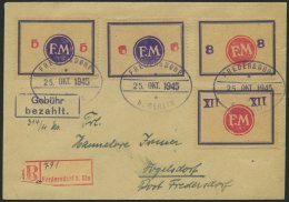 FREDERSDORF Sp BRIEF, 1945, 5 - XII Pf., Rahmengröße 43x31.5 Mm, Große Wertziffern, 5 - 8 Pf. Mit Abart - Correos Privados & Locales