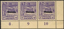 DESSAU IIIADD **, 1946, 42 Pf. Wiederaufbau, Gezähnt, Mit Doppeltem Aufdruck Im Dreierstreifen Aus Der Unteren Rech - Postes Privées & Locales