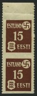 ESTLAND 1yUw Paar **, 1941, 15 K. Rötlichbraun, Gewöhnliches Papier, Waagerecht Ungezähnt Im Senkrechten - Ocupación 1938 – 45