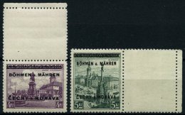 BÖHMEN UND MÄHREN 17LS,18LW **, 1939, 4 Kc. Burg Podiebrad Mit Senkrechtem Leerfeld Und 10 Kc. Pressburg Mit W - Andere & Zonder Classificatie