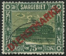 SAARGEBIET D 10PF VII O, 1922, 75 C. Dunkelbläulichgrün/orangeweiß Mit Abart Diagonaler Strich Rechts Im - Altri & Non Classificati