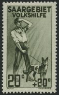 SAARGEBIET 104III **, 1926, 20 Pf. Volkshilfe Mit Abart Apostroph Zwischen L Und K In Volkshilfe Retuschiert (weiß - Autres & Non Classés