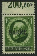 SAARGEBIET 31 **, 1920, 10 M. Bayern-Sarre, Kleine, Wohl Herstellungsbedingte Gummiunregelmäßigkeiten, Pracht - Autres & Non Classés