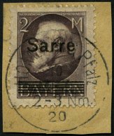 SAARGEBIET 28b BrfStk, 1920, 2 M. Schwarzgrauviolett Bayern-Sarre, Prachtbriefstück, Gepr. Burger, Mi. (170.-) - Other & Unclassified