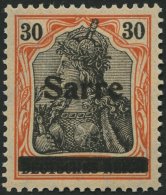 SAARGEBIET 10yI *, 1920, 30 Pf. Dunkelrotorange/schwarz Auf Orangeweiß, Type I, Falzreste, Ein Kurzer Zahn Sonst P - Altri & Non Classificati