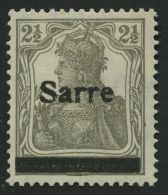SAARGEBIET 2aII *, 1920, 21/2 Pf. Olivgrau, Type II, Falzrest, Pracht, Gepr. U.a. Burger, Mi. 650.- - Autres & Non Classés