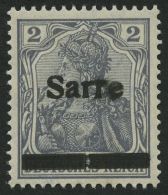 SAARGEBIET A1 A **, 1920, 2 Pf. Dunkelblaugrau (schraffierter Hintergrund), Aufdruck Irrtümlich Auf Dt. Reich Mi.Nr - Altri & Non Classificati