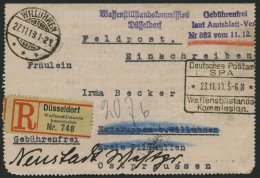 FELDPOST I.WK 1919, Einschreib-Feldpostkartenbrief Der Waffenstillstandskommission Düsseldorf über Willuhnen N - Usati