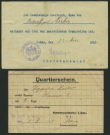 DT. FP IM BALTIKUM 1914/18 1916-18, 4 Interessante Feldpostbelege: U.a. Quartierschein, Fahrausweis Und Entlausungsbesch - Lettonie