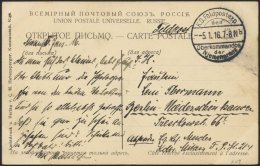 DT. FP IM BALTIKUM 1914/18 K.D. FELDPOSTEXP. DES OBERKOMMANDOS DER NJEMENARMEE - B, 5.1.16, Auf Ansichtskarte (Riga-Poly - Latvia