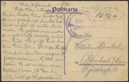 LETTLAND Feldpoststation Nr. 223, 4.3.16 (handschriftlich, Ohne Feldpoststempel), Auf Farbiger Ansichtskarte (Libau-Bahn - Latvia