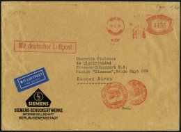 DEUTSCHE SCHIFFSPOST 1934, Großformatiger Luftpostbrief Von BERLIN Nach Argentinien, Roter Freistempler über - Marítimo