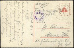 MSP VON 1914 - 1918 43 (Kanonenboot PANTHER), 11.3.1918, Feldpostkarte Von Bord Der Panther, Mit Violettem Zensurstempel - Maritiem