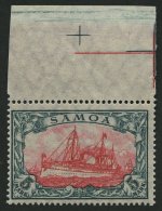 SAMOA 23IIB **, 1915, 5 M. Grünschwarz/dunkelkarmin, Mit Wz., Kriegsdruck, Oberrandstück, Postfrisch, Pracht, - Samoa