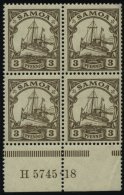 SAMOA 20HAN **, 1919, 3 Pf. Orangebraun, Mit Wz., Im Unterrandviererblock Mit HAN H 5745.18, Kleiner Bug Nur Im Unterran - Samoa