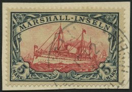 MARSHALL-INSELN 25 BrfStk, 1901, 5 M. Grünschwarz/dunkelkarmin, Ohne Wz., Prachtbriefstück, Gepr. Bothe, Mi. ( - Marshall