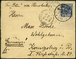 MARSHALL-INSELN V 48b BRIEF, 1893, 20 Pf. Blau, Untere Linke Bogenecke, Mit Stempel JALUIT 14.6.93, Auf Kleinem Brief Mi - Marshall Islands