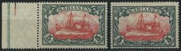 MARIANEN 21A/B *, 1916, 5 M., Beide Zähnungen, Mit Wz., Falzreste, 2 Prachtwerte, Mi. 80.- - Mariana Islands