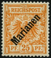 MARIANEN 5I *, 1899, 25 Pf. Diagonaler Aufdruck, Falzreste, Minimale Rückseitige Aufrauhung (im Fotoattest Eichele - Isole Marianne