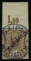MARIANEN 1I O, 1899, 3 Pf. Diagonaler Aufdruck, Oberrandstück (Perforation Rechts Minimal Angetrennt), Stempel SAIP - Islas Maríanas