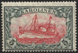 KAROLINEN 22IA *, 1915, 5 M. Grünschwarz/dunkelkarmin, Mit Wz., Friedensdruck, Falzrest, Pracht, Gepr. Jäschke - Caroline Islands