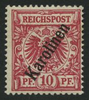 KAROLINEN 3IIc *, 1900, 10 Pf. Dunkelrosa Steiler Aufdruck, Falzrest, Pracht, Fotobefund Jäschke-L., Mi. 260.- - Caroline Islands