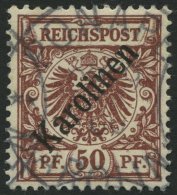 KAROLINEN 6I O, 1899, 50 Pf. Diagonaler Aufdruck, Pracht, Gepr. Drahn, Mi. 1800.- - Carolines