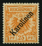 KAROLINEN 5I *, 1899, 25 Pf. Diagonaler Aufdruck, Falzreste, Pracht, Fotoattest Dr. Lantelme, Mi. 1800.- - Islas Carolinas