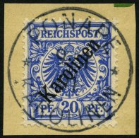 KAROLINEN 4I BrfStk, 1899, 20 Pf. Diagonaler Aufdruck, Prachtbriefstück, Gepr. Steuer, Mi. (160.-) - Carolines