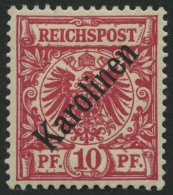 KAROLINEN 3I *, 1899, 10 Pf. Diagonaler Aufdruck, Falzreste, Pracht, Gepr. Bothe, Mi. 75.- - Carolinen