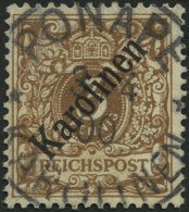 KAROLINEN 1I O, 1899, 3 Pf. Diagonaler Aufdruck, Leichte Senkrechte Bugspur Sonst Pracht, Gepr. U.a. W. Engel, Mi. 850.- - Caroline Islands