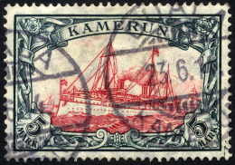 KAMERUN 25IA O, 1913, 5 M. Grünschwarz/karminrot, Mit Wz., Stempel DUALA, Pracht, R!, Gepr. W. Engel Sowie 3 Fotoat - Camerún