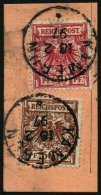 KAMERUN V 47d,50d BrfStk, 1897, 10 Pf. Lebhaftlilarot Und 50 Pf. Lebhaftrötlichbraun Auf Postabschnitt, Stempel KAM - Camerún