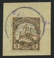 DSWA 11 BrfStk, OTJIWARONGO, Violetter Wd-Stempel (Rundschrift) Auf 3 Pf. Dunkelockerbraun, Prachtbriefstück, Signi - Sud-Ouest Africain Allemand