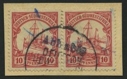 DSWA 13 O, ABBABIS, Schwarzer Wd-Stempel In Antiqua Auf 10 Pf. Dunkelkarminrot, 2 X Auf Rekonstruiertem Briefstück, - German South West Africa