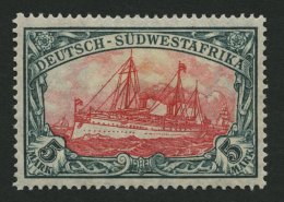 DSWA 32B *, 1919, 5 M. Grünschwarz/rotkarmin, Mit Wz., Gezähnt B, Falzrest, Pracht, Mi. 65.- - German South West Africa