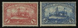 DSWA 29/30A *, 1912, 1 M. Karminrot Und 2 M. Blau, Mit Wz., Gezähnt A, Falzrest, 2 Prachtwerte, Mi. 100.- - German South West Africa