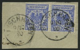 DEUTSCH-NEUGUINEA V 48a BrfStk, 1890, 20 Pf. Mittelultramarin Im Waagerechten Paar, Stempel FINSCHHAFEN, Linke Marke Kle - German New Guinea